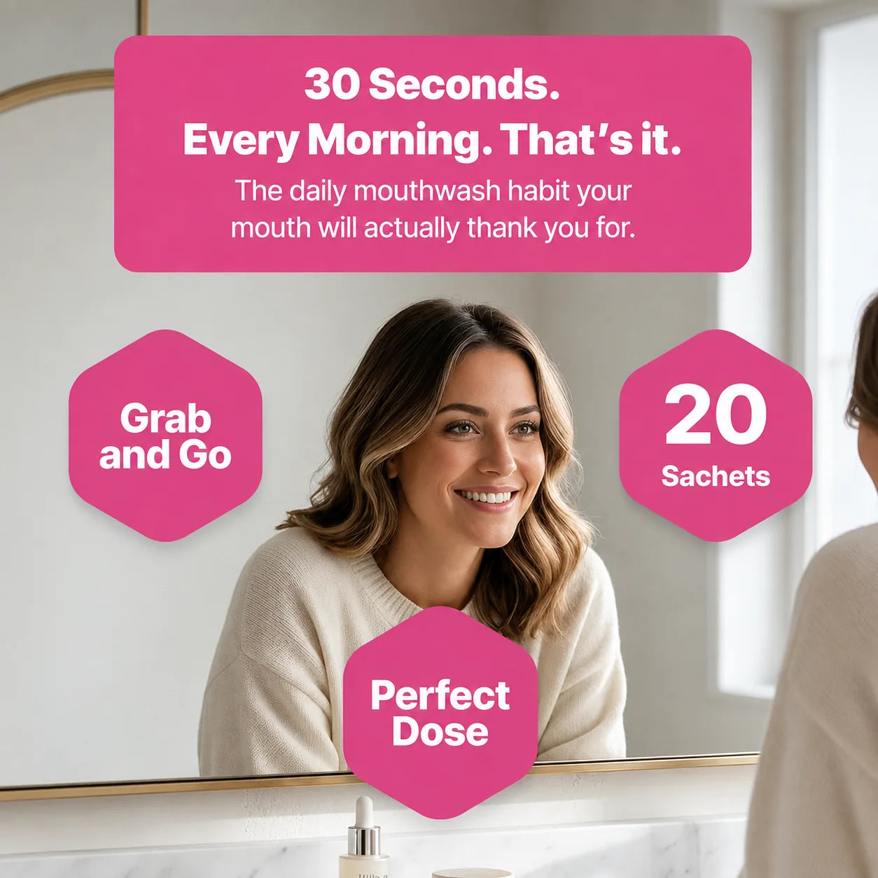 Single-use mouthwash sachets for a quick morning routine